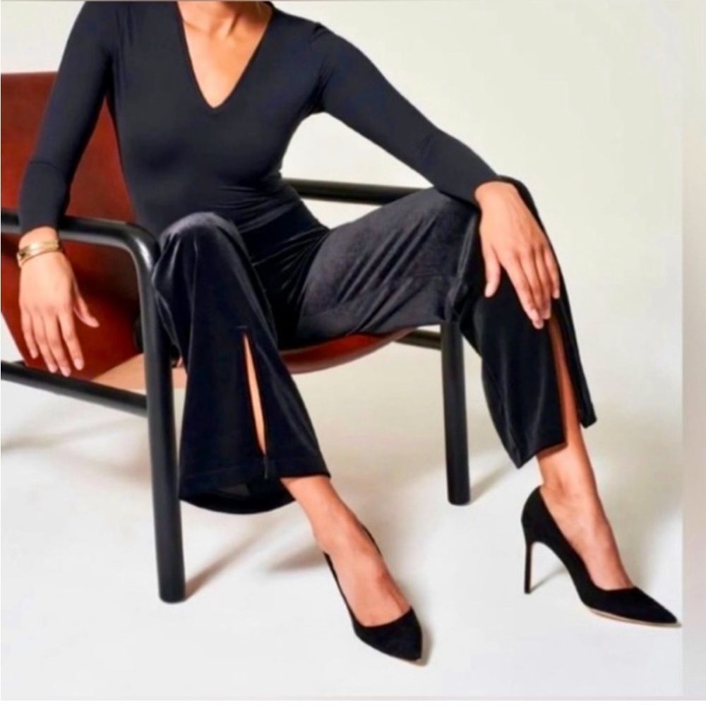 Spanx Black Velvet Front Slit Pull On Pants Size XL